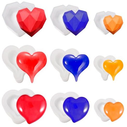 Keboyoe Lot de 9 moules en silicone en forme de cœur - En forme de cœur - 3D - Pour bricolage, savon, fabrication de bijoux