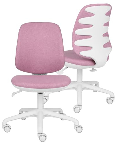 grospol Drehstuhl für Kinder und Jugendliche Active White, Rückenlehne mit Tiefenverstellung, ergonomische Rillen an der Rückenlehne, maximale Belastung bis 150 kg, korrekte Sitzhaltung. (White/Rose)