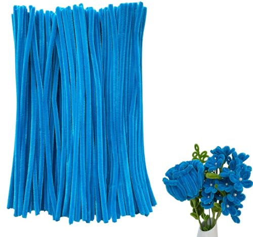 300pcs Bulk Blue Pipe Cleaners Chenille Stems - Soft Craft Supplies for DIY, Flowers, Art Projects (0.24x12 Inch/6mm x 30cm)