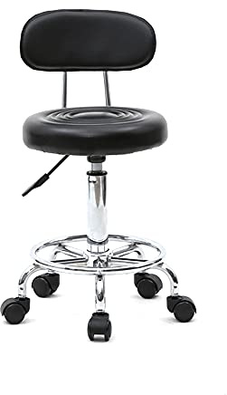 Bonnlo Taburete Giratorio con Respaldo y Ruedas 360° en Altura (77-87 cm), Ajustable, Revestido en PU, para Salón de Masajes, Manicura y Oficina, Negro
