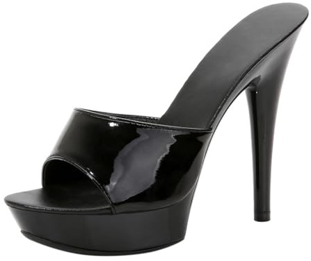 Minetom Damen Plateau High Heels Stiletto Sandaletten Hausschuhe Pantoletten Absatzschuhe Elegant Peep Toe Plattform Abend Party Hochzeit Sandalen A1 Schwarz 36 EU