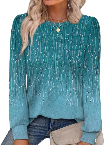 Alaroo Blue Shirts for Women Casual Tunic Tops Spring Fall Fashion Outfits Basic Crewneck Sweatshirts Boho Clothes 2026 Print 12 XL