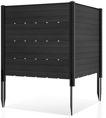 COSTWAY Gartenzaun 2-teilig, Zaun mit Pfosten & Schutzkappen, 115 cm hoch, Sichtschutzzaun aus HDPE, Steckzaun Zaunelementen, Freistehender dekorativer Zaun, Sichtschutz für Garten Terrasse, Schwarz