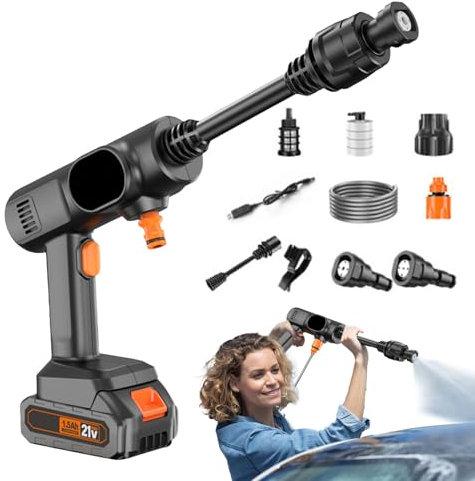 Hidrolimpiadora Sin Cable - Lanza De Alta Presión Sin Cable | Accesorio Limpiador Portátil De Mano para Limpieza Exterior De Casa Coche Patio Entrada Terraza