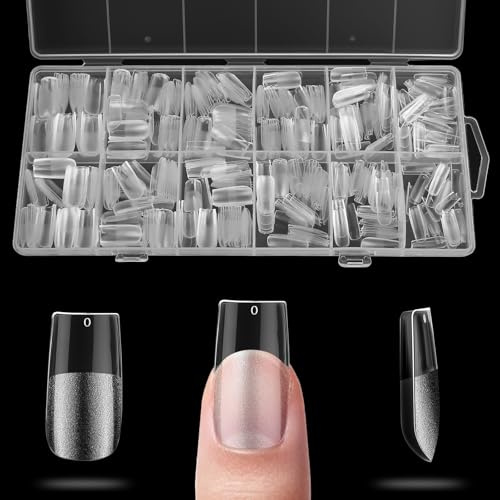 600 Pezzi Unghie Finte Adesive, Unghie di Tip a Quadrate, Press On Gel Ricostruzione Trasparenti per Extension in Gel, Casa e Salone (12 Misure, Forma a Quadrate A)