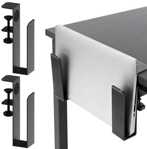 AXVRAV Soporte ajustable para ordenador portátil, almacenamiento lateral de escritorio sin taladrar, organizador para portátil colgante de metal, soporte vertical para portátil para sujetar documentos