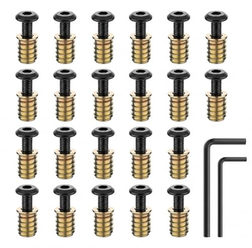 Zynthor M6 Furniture Bolts and Threaded Insert Nuts Set, 20PCS M6 x 16mm Black 304 Stainless Steel Hex Socket Bolts and 20PCS M6 x 20mm Zinc Plated Carbon Steel Insert Nuts whit 2PCS Hex Spanner
