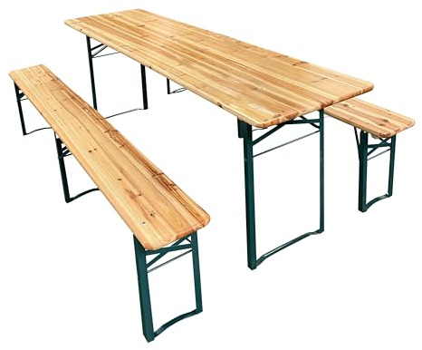 AXI Toon Beer Garden Set with Table and Benches, made of steel and wood | Foldable picnic set | For outdoor/garden use - Table open: 220 x 60 x 76 cm