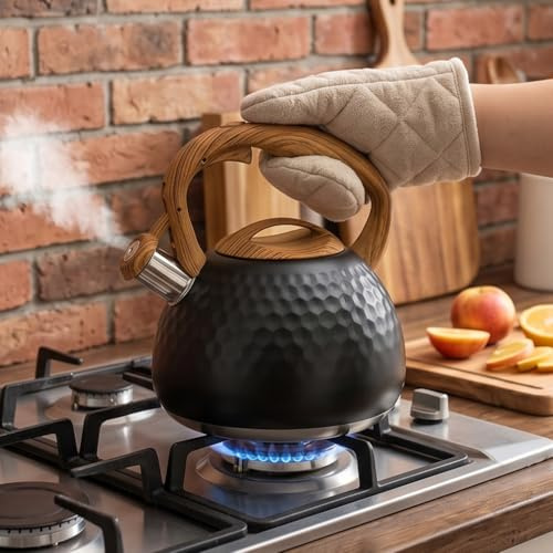 Liwankaqi Whistling Kettle Teapot 3L Stainless Steel Wood Grain Handle