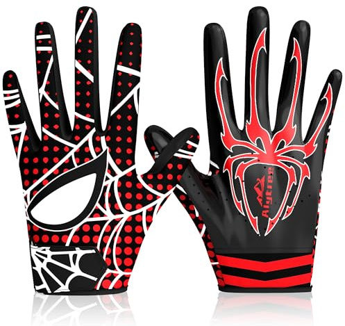Alytree Jugend American Football Handschuhe, haftende Receiver Handschuhe mit extrem starkem Haftgriff, für Jungen und Mädchen im Alter von 8–16 Jahren, Rot