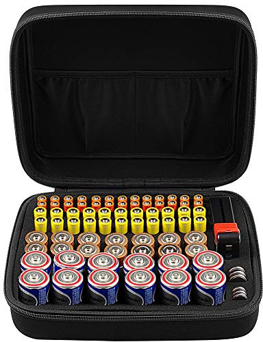 COMECASE Batterie Aufbewahrungsbox Batteriebox - Hält 80 Batterien AA AAA C D 9V - UMFASSEN Tacklife Con:P Batterietester Akkutester Batterieprüfergerät - Schwarz