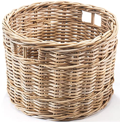 Kobolo Rattankorb Aufbewahrungskorb rund Kubu grau mit Lochgriff groß