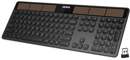 Arteck Solar Wireless Keyboard Full Size Solar Recharging Keyboard for Computer/Desktop/PC/Laptop/Surface/Smart TV and Windows 10/8 / 7 / Vista/XP Built in Rechargeable Battery