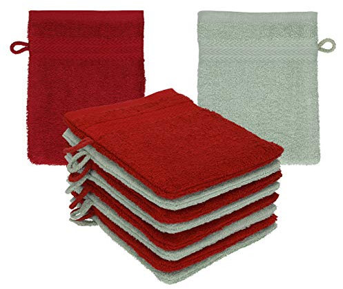 Betz paket med 10 tvättvantar premium 100 % bomull 16 x 21 cm rubin – höggrön