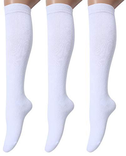 Leotruny 3 Pairs Women's Cotton Opaque Knee High Socks (C02-3 Pairs White)