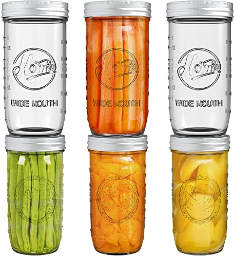 Tebery 6 Stück 24oz Einmachgläser mit Deckel, 720ML breiter Mund Mason Jars, Vorratsgläser für Marmelade, Honig, Hochzeitsgeschenke, Babynahrung