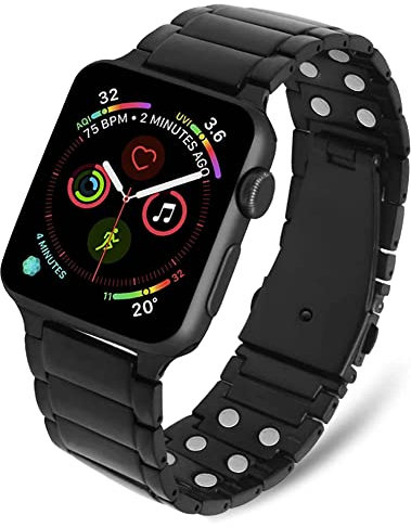 MagnetRX Magnetic Band Compatible with Apple Watch - 316L Stainless Steel Ultra Strength Magnet Watch Band Compatible for Apple watch Series 9/8/7/6/5/4/3/SE (42mm/44mm/45mm, Black)