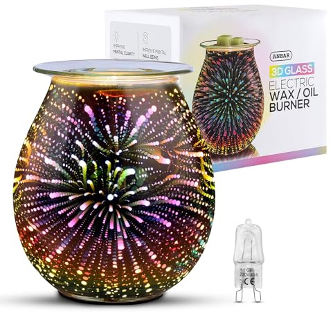 Anbar Electric Plug In Glass Wax Melt Burner With Spare Bulb for Waxes and Scented or Essential Oils, Relaxing Home Decor and Modern Decorative Design for Living Room, Bedroom or Office