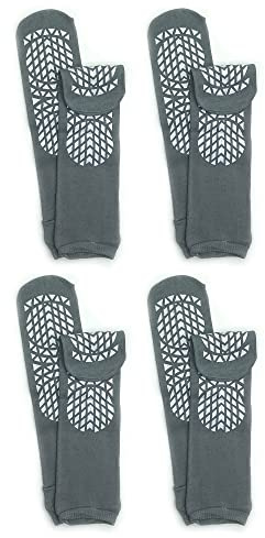 GBM Secure Step Double-Sided Tread Non Slip Safety Socks, 4 Pair (X-Large, Grey)