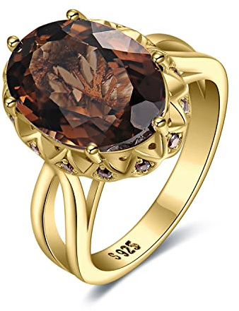 JewelryPalace Anello Donna in Argento 925 Quarzo Fume Solitario Ovale con Pietre Naturali, Classico Fedine, Cocktail, Set Gioielli