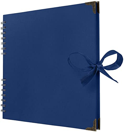 Bstorify 25.4 x 25.4 Cm Scrapbook Album 70 Pages Blue | Thick Kraft Paper Corner Protectors Ribbon Closure, Ideal for Your Scrapbooking, Art & Craft Projects (Blue, 25.4 x 25.4 Cm)