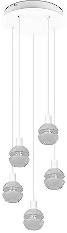 Trio Leuchten Pendelleuchte Mela 313100531, Metall Weiß matt, Glas weiß/klar, exkl. 5x E14