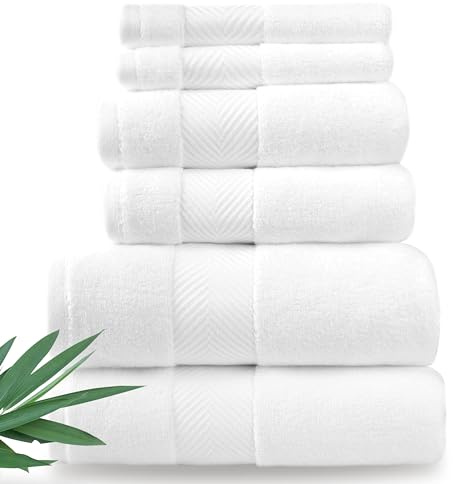 Alusa Home Ultra Soft & Plush Viscose from Bamboo Bath Towels - 700 GSM Luxury Bath Towels - 6 Piece Set - Super Absorbent & Quick Drying (White)