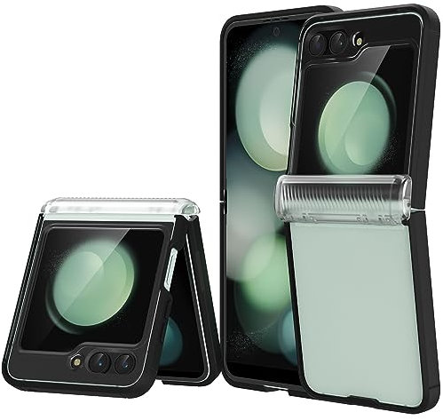 ORETECH Cover per Samsung Galaxy Z Flip 5, Custodia Samsung Z Flip 5 Antiurto Antiscivolo 2 in 1 Protettiva in Silicone Rigido PC Trasparente Cover - Nero