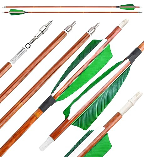 surwolf 31Inch Carbon Arrow Practice Target Arrows with 4 Natural Feather Spine 500 Hunting Arrows with Replaceable Arrowhead for Compound and Recurve Bows 6/12Pack (Green, 12pcs)