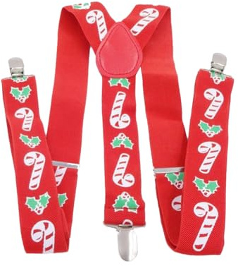 JNAWA Julbyxhängslen justerbara hängslen polkagris röda hängslen för män julfest kläder accessoarer jultomten klänning rekvisita, Röd, en storlek