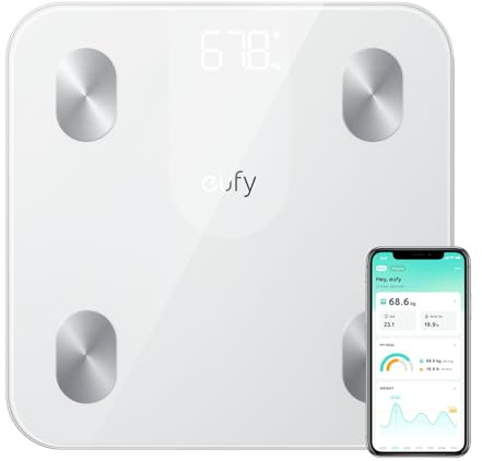 eufy Weighing Scales for Body Weight, Digital Bathroom Scales with Bluetooth, Body Fat Scales, 12 Measurements, Weight/Body Fat/BMI, Fitness Body Composition Analysis, Black, lbs/kg, Scale A1 -White