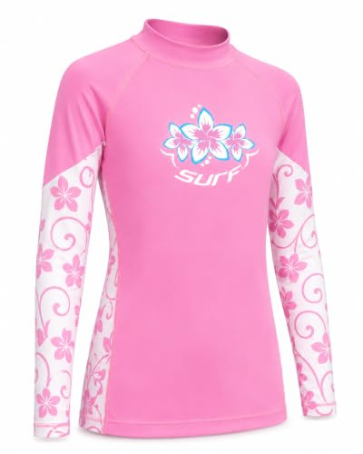 Kidz Swimmers Surf Girls - Chaleco de manga larga con protección solar UPF 50+, muy peri y rosa fucsia o rosa fucsia y blanco, Rosa fucsia y blanco, 13-14 años