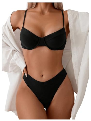 SweatyRocks Women 2 Piece Bikini Set High Waist Push Up Underwire Swimsuit