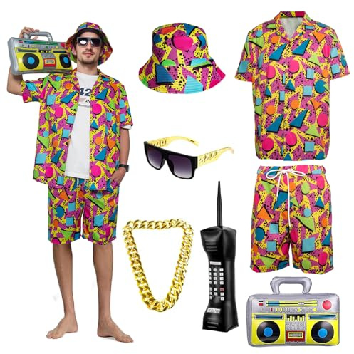 OPAEHJF Tenue hip-hop des années 80 et 90 pour adultes, déguisement rétro des années 80 et 90 pour homme, tenue hip-hop avec chapeau et lunettes, vêtements de sport pour fête sur le thème disco