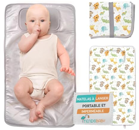 TENDS Matelas à langer portable pour bébé – Matelas à langer pliable et imperméable pour voyage como nouveau-né, accessoires utiles – Cadeau de naissance parfait pour bébé et fille – Matelas à langer