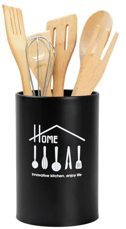 YILANJIN Küchenutensilienhalter, Edelstahl Behälter für Küchenutensilien, Schwarz Utensilienhalter Küche für Küchendekoration, Große Besteckhalter Kochlöffelständer für Küchentheke, Arbeitsplatte