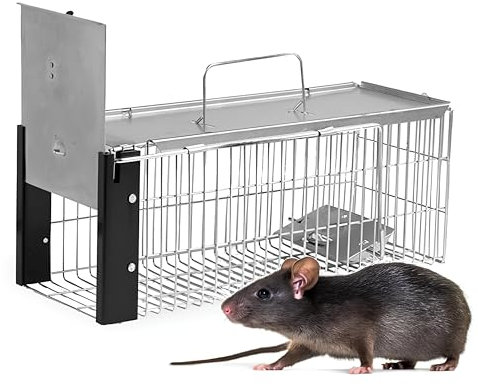 Brand Trampa para Ratas - Alambre galvanizado, Reutilizable y Segura para Interiores y Exteriores - Solución eficaz para Control de plagas de roedores - 1 Unidad