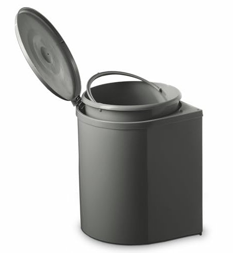 Fhuller Pattumiera Incasso Rotonda in Plastica Atossica Apertura Con Anta Secchio 12 Litri Ø28,5 cm per Base o Sottolavello Cucina minimo 35 cm -Raccolta Differenziata, Colore Ardesia ECONOMICA 1