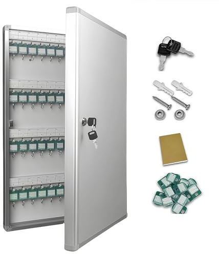 WUDLEP 96 Haken Schlüsselschrank, 57x37x6 cm Schlüsselkasten, Stabiles Schlüsseletui aus Metall mit 96 Schlüsselschildern, 10 Schlüsselanhängern und 1 Buch, Organizer zur Wandbefestigung