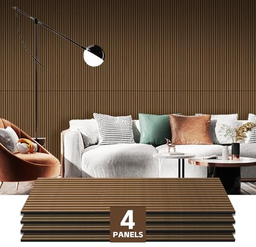RITOLLO 4 Pack Wood Panels for Wall - 47.2×23.6 Wood Slat Acoustic Panels for Wall, Soundproof Panels, 3D Fluted Panels for Interior Wall Decor (Walnut)