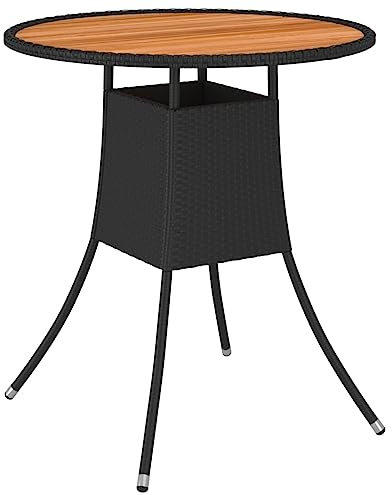 XINCXIN Garten-Esstisch, Tisch Balkon Outdoor Tisch gartentisch terrassentisch gartenmöbel Dining Table Geeignet für Lounge Indoor Garden Living Room Schwarz Ø 70 cm Poly Rattan Massivholz Akazie