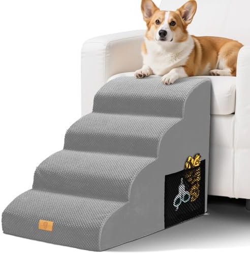 Thihome Dog Ramp for Sofa, 4-Steps Non-Slip Dog Stairs with Removable Cover, 30D High Density Foam Dog Steps for Bed, Pet Steps for Indoor, 73 x 40 x 51cm, Grey