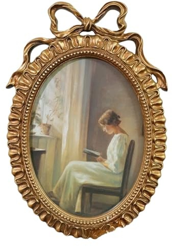 HUDFVIOI Cornice Portafoto Ovale Cornice ovale vintage con foto fiocco da appendere alla parete o tavolo, ideale for la decorazione domestica e for espositori for matrimoni per Decorazione