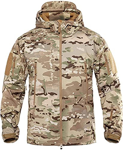 LiliChan Veste Tactique Soft Shell Militaire pour Hommes Sports de Plein air Armée de Chasse Manteau Imperméable (XXXXX-Large, Camouflage)