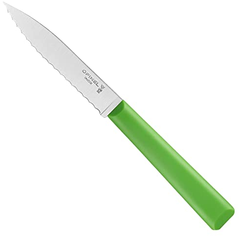 Opinel - N°313 Couteau Cranté de Cuisine Les Essentiels - Lame Dentée Acier Inoxydable - Manche Polymère Robuste - Passe au Lave-Vaisselle - Léger - Vert