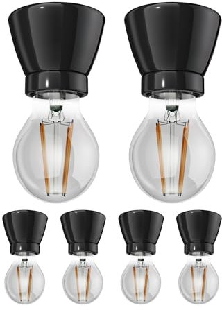 ledscom.de 6 pezzi zoccolo in porcellana MINZ, rotondo, nero Lampada LED 370lm, bianco extra-caldo