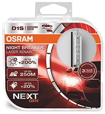 OSRAM XENARC NIGHT BREAKER LASER D1S Next Generation, +200 % mehr Helligkeit, HID Xenon-Scheinwerferlampe, 66140XNN-HCB, Duo Box (2 Lampen)
