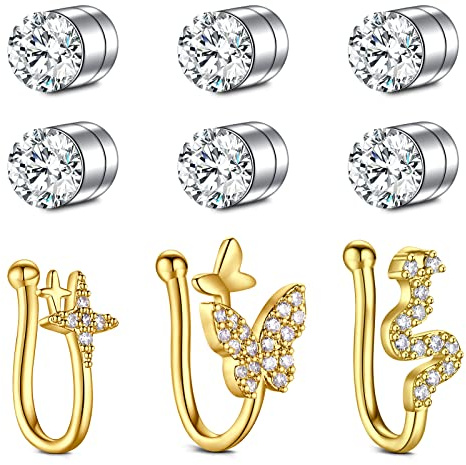 Mayhoop Faux Piercing Nez Acier Chirurgical Faux Piercing Nez Anneaux Fake Nose Ring Piercing Nez Helix Cartilage Tragus Or 9 Pieces