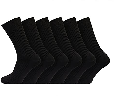6 Pairs Circulatory Diabetic Socks Men, Extra Stretch, Gentle Grip Socks, Non Elastic Calf For Swollen Feet & Legs, One Size 6-11 UK (Black Diabetic 6 Pairs)