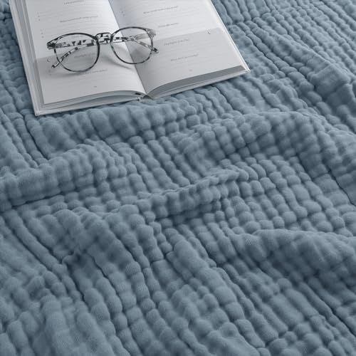 Comfy Cubs Adult Muslin Blanket 108x90” King Swaddle Blankets, Pacific Blue
